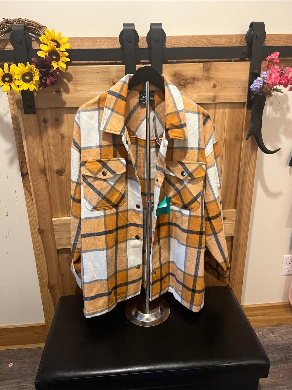Mustard Plaid Shacket with Chest Pockets by HFX